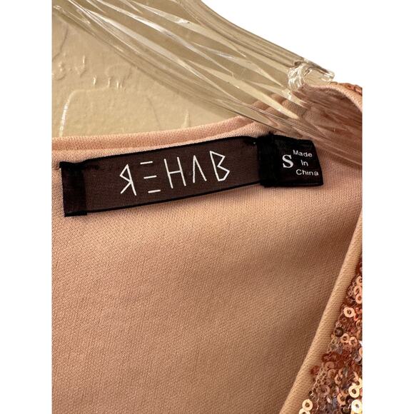 Rehab Rose Gold Sequin Long Sleeve Deep V-Neck Body Suit Size Small - Picture 5 of 9